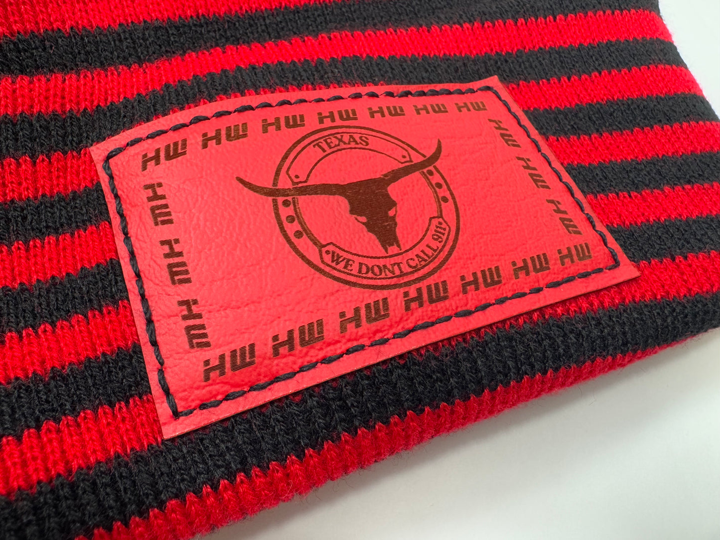 Haakwear Texas H Stitch Cuffed Beanie "We Don't Call 911"- Made in USA Hats (Limited Edition) - Black / Red RoRo - HAAKWEAR USA - Made in USA Beanies