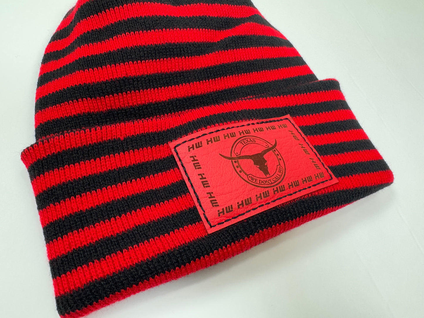 Haakwear Texas H Stitch Cuffed Beanie "We Don't Call 911"- Made in USA Hats (Limited Edition) - Black / Red RoRo - HAAKWEAR USA - Made in USA Beanies