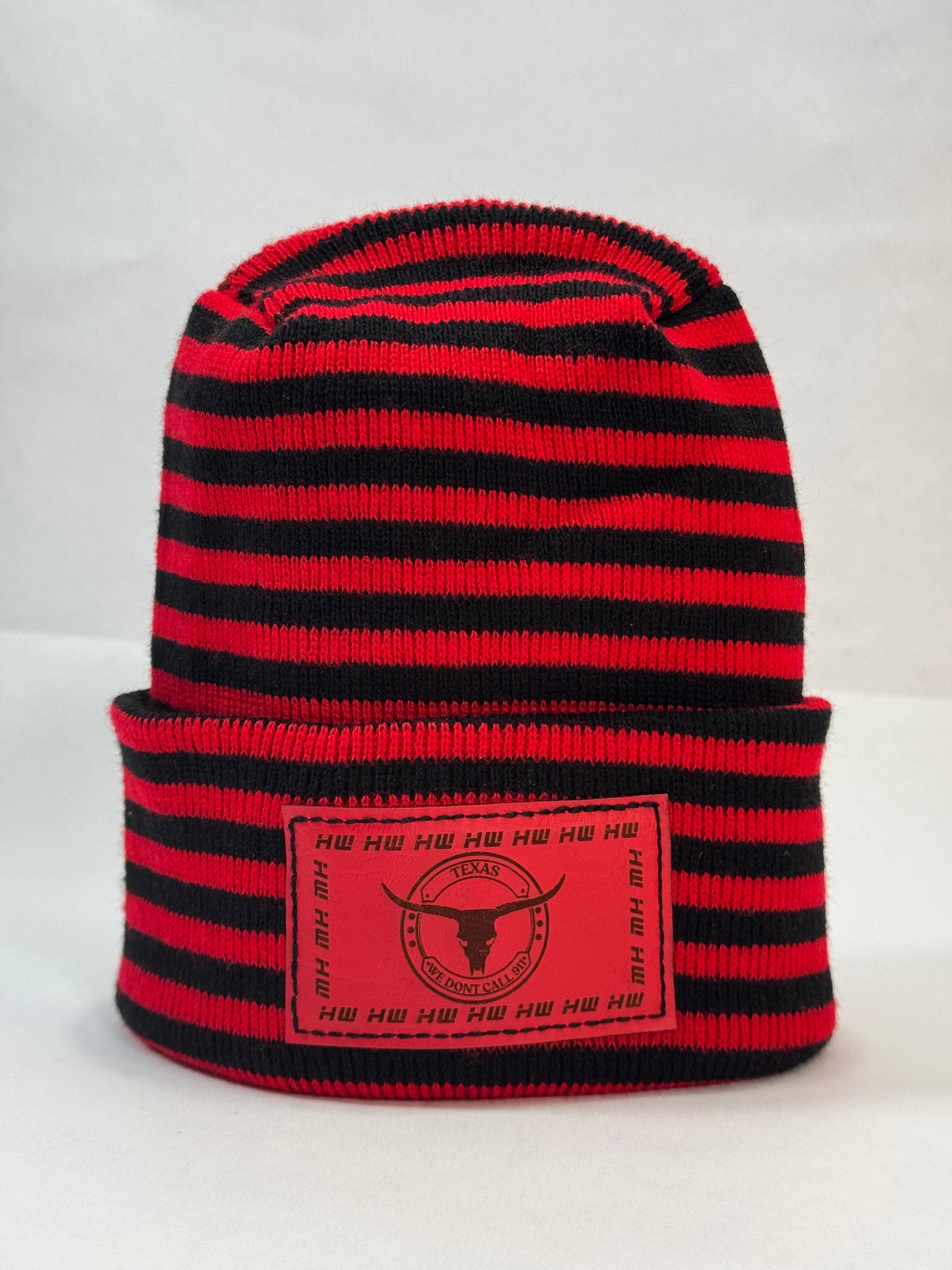 Haakwear Texas H Stitch Cuffed Beanie "We Don't Call 911"- Made in USA Hats (Limited Edition) - Black / Red RoRo - HAAKWEAR USA - Made in USA Beanies