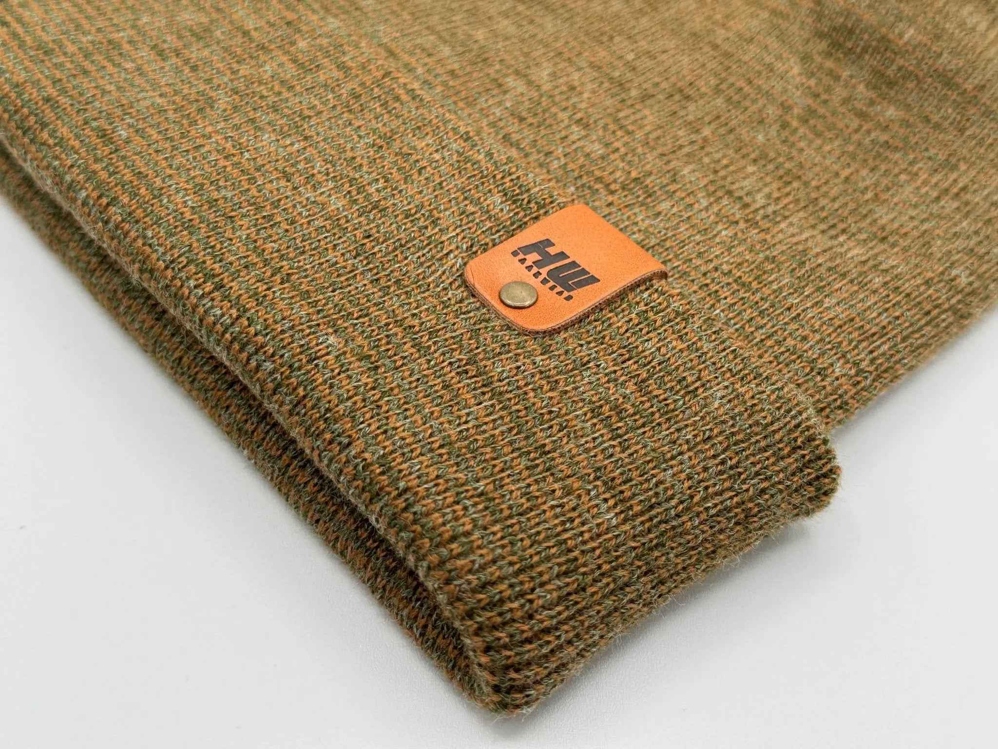 Haakwear H Stitch Fusion Cuffed Beanie / Hat (Patent Design) Brown / Green, Made in USA.