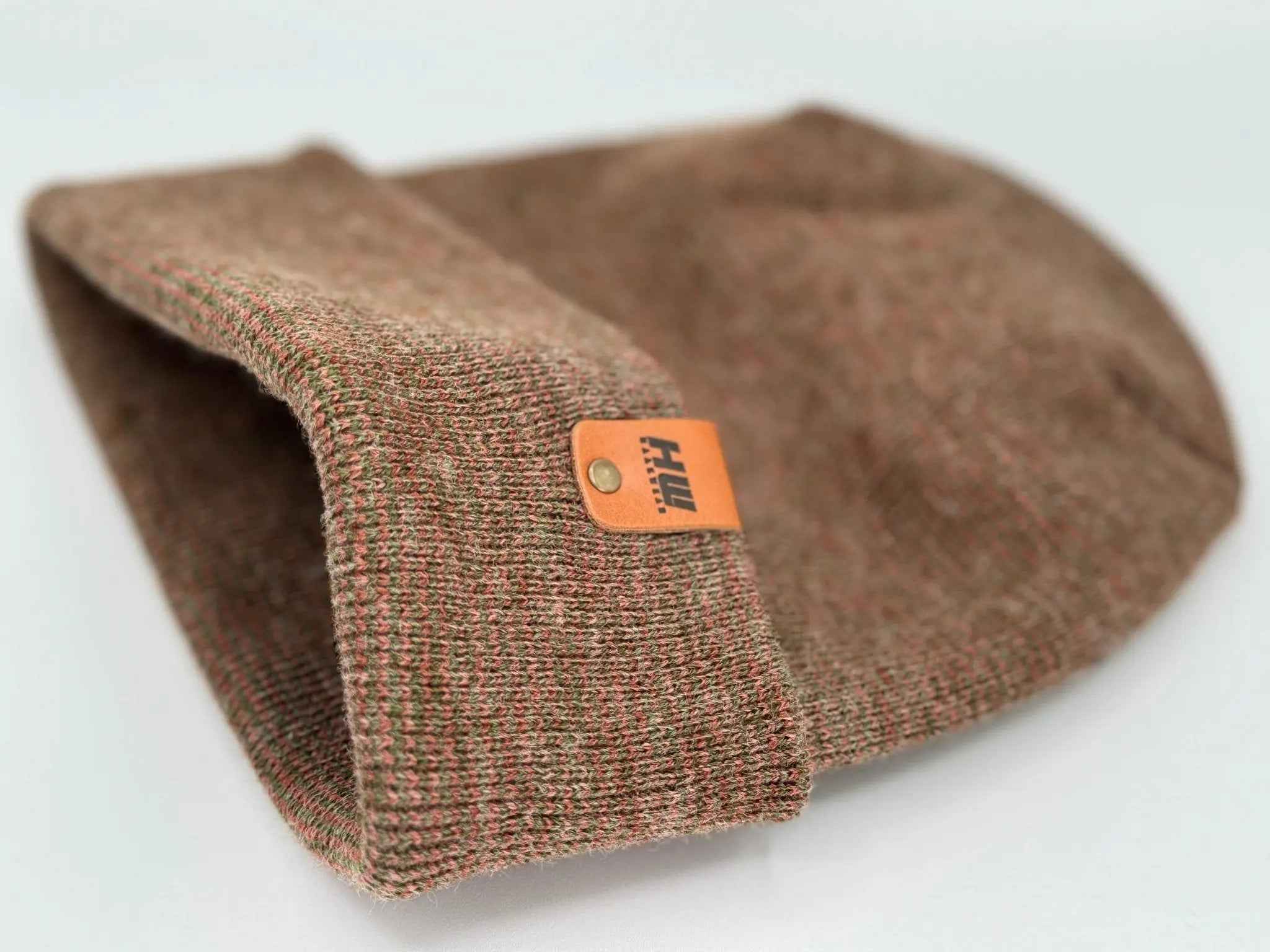 Haakwear H Stitch Fusion Cuffed Beanie / Hat (Patened Design) Burgundy / Green, Made in USA.