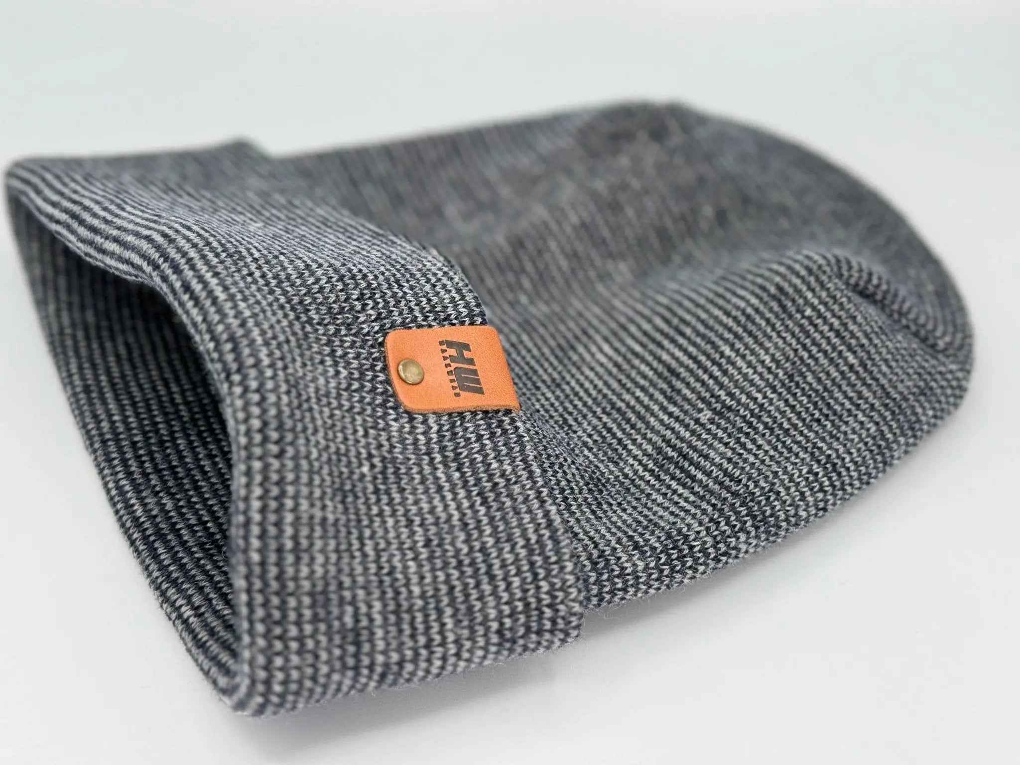 Haakwear H Stitch Fusion Cuffed Beanie / Hat (Patened Design) Gray / Denim, Made in USA.