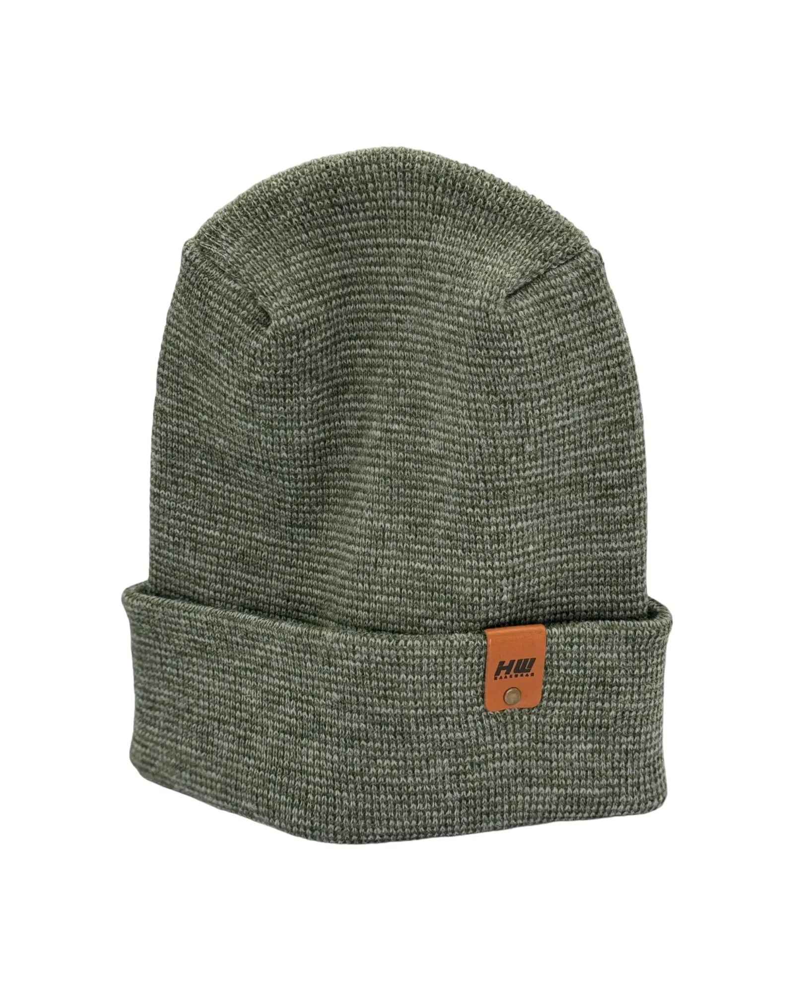 Haakwear H Stitch Fusion Cuffed Beanie / Hat (Patened Design) Gray / Green, Made in USA.