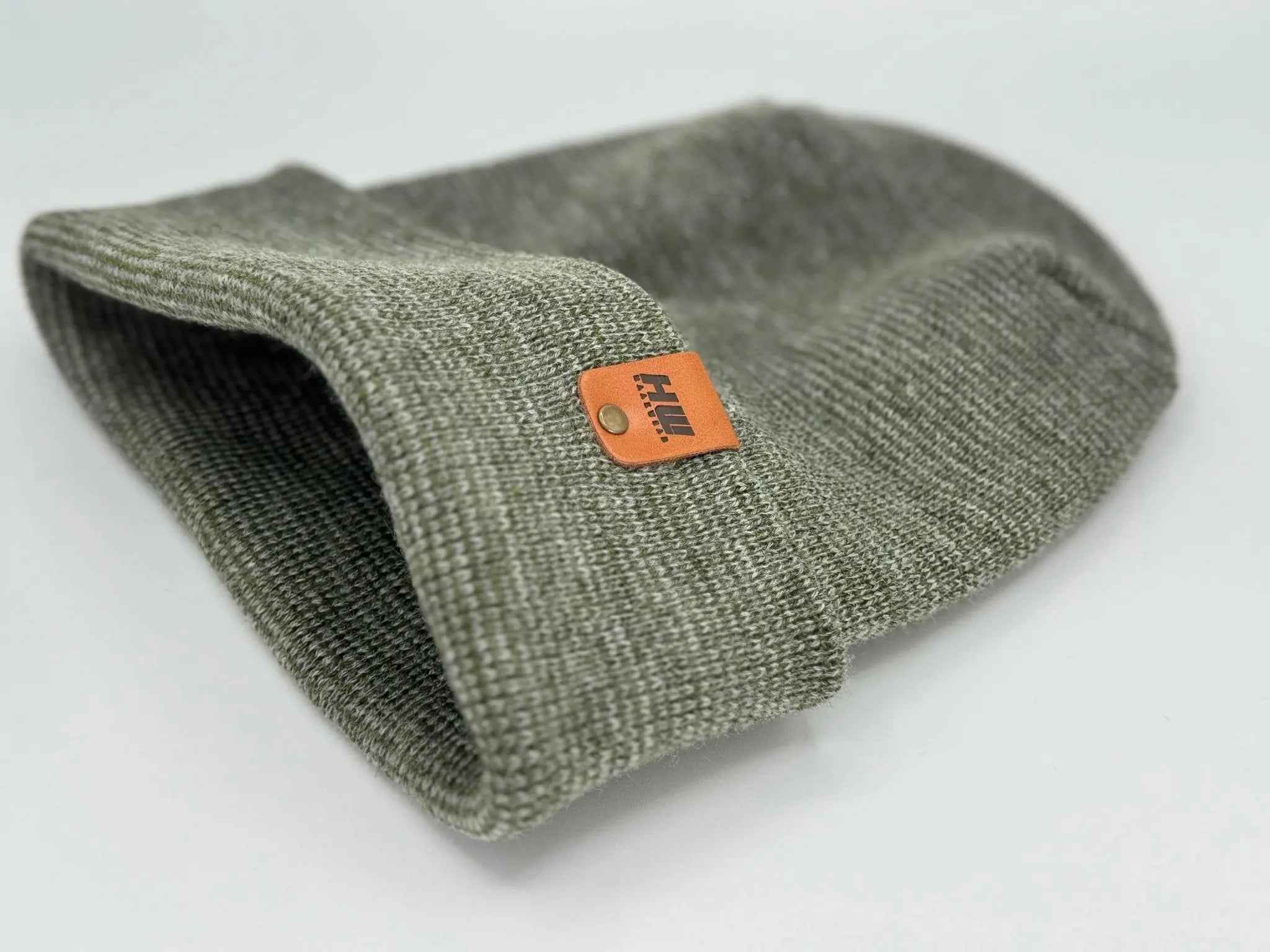 Haakwear H Stitch Fusion Cuffed Beanie / Hat (Patened Design) Gray / Green, Made in USA.