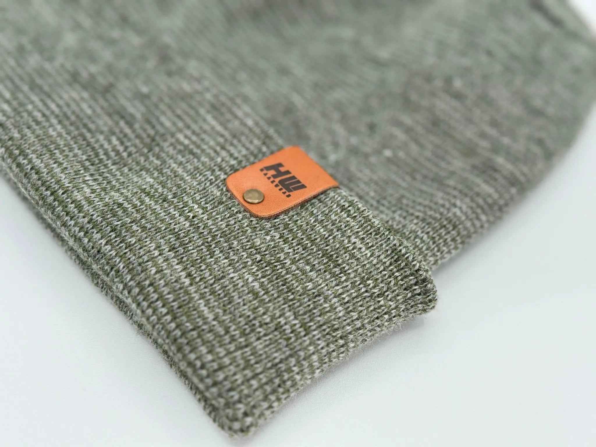 Haakwear H Stitch Fusion Cuffed Beanie / Hat (Patened Design) Gray / Green, Made in USA.