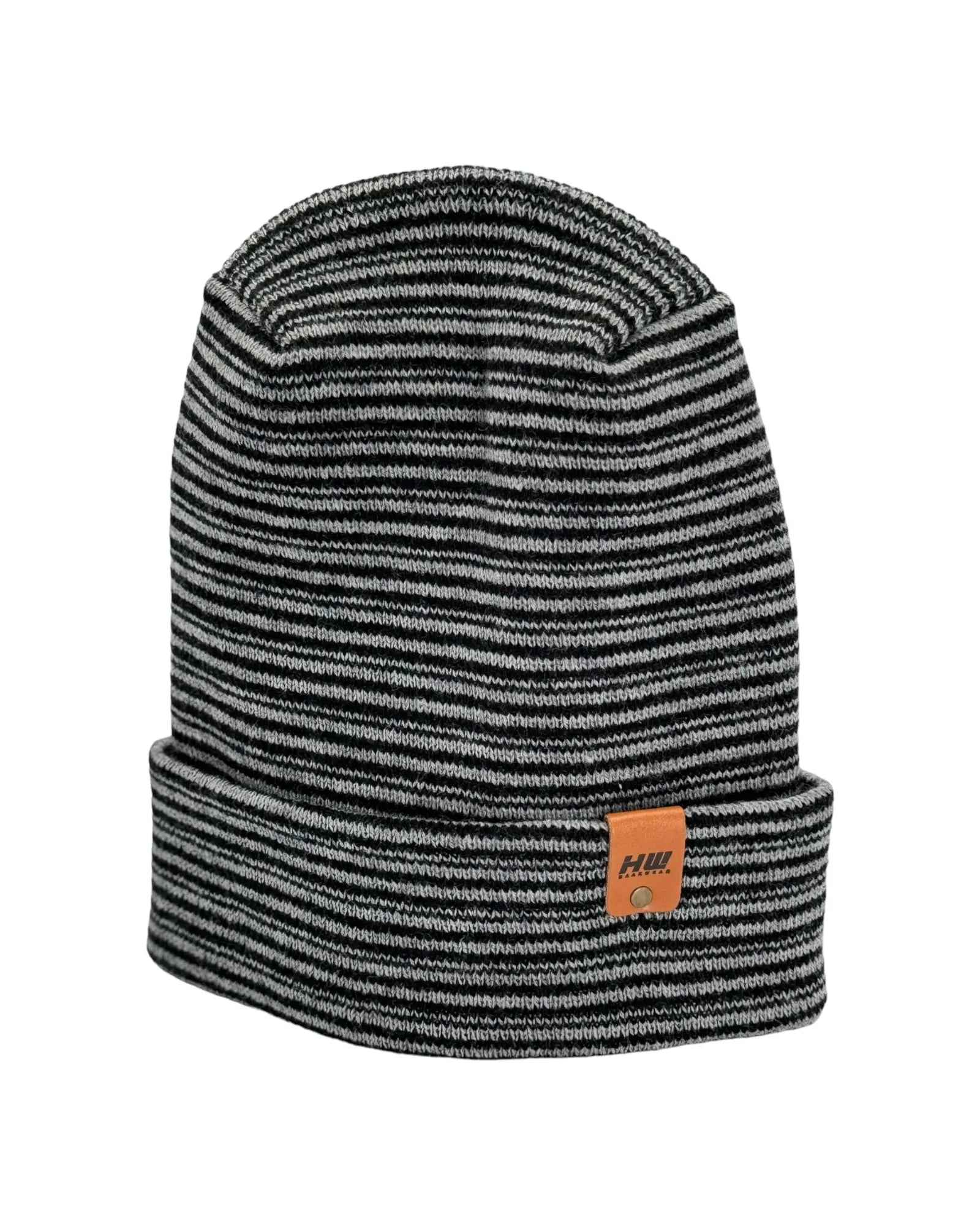 Modern H Stitch Contrast Cuffed Beanie (Patented Design) Black / Gray, Made in USA.