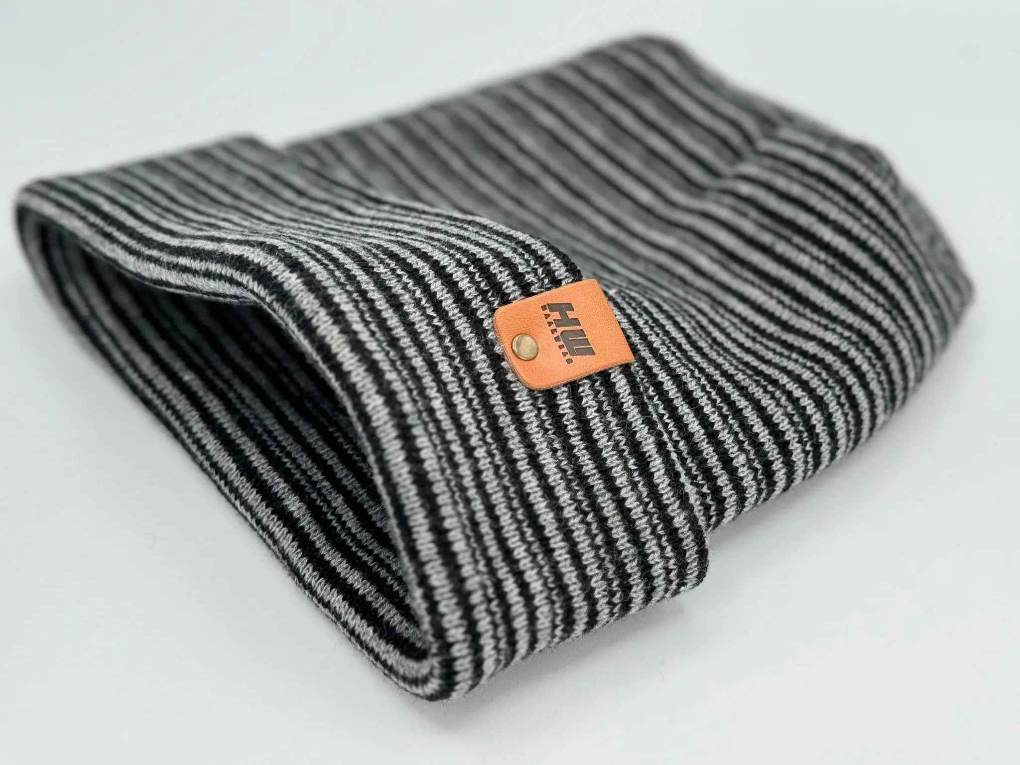 Modern H Stitch Contrast Cuffed Beanie (Patented Design) Black / Gray, Made in USA.