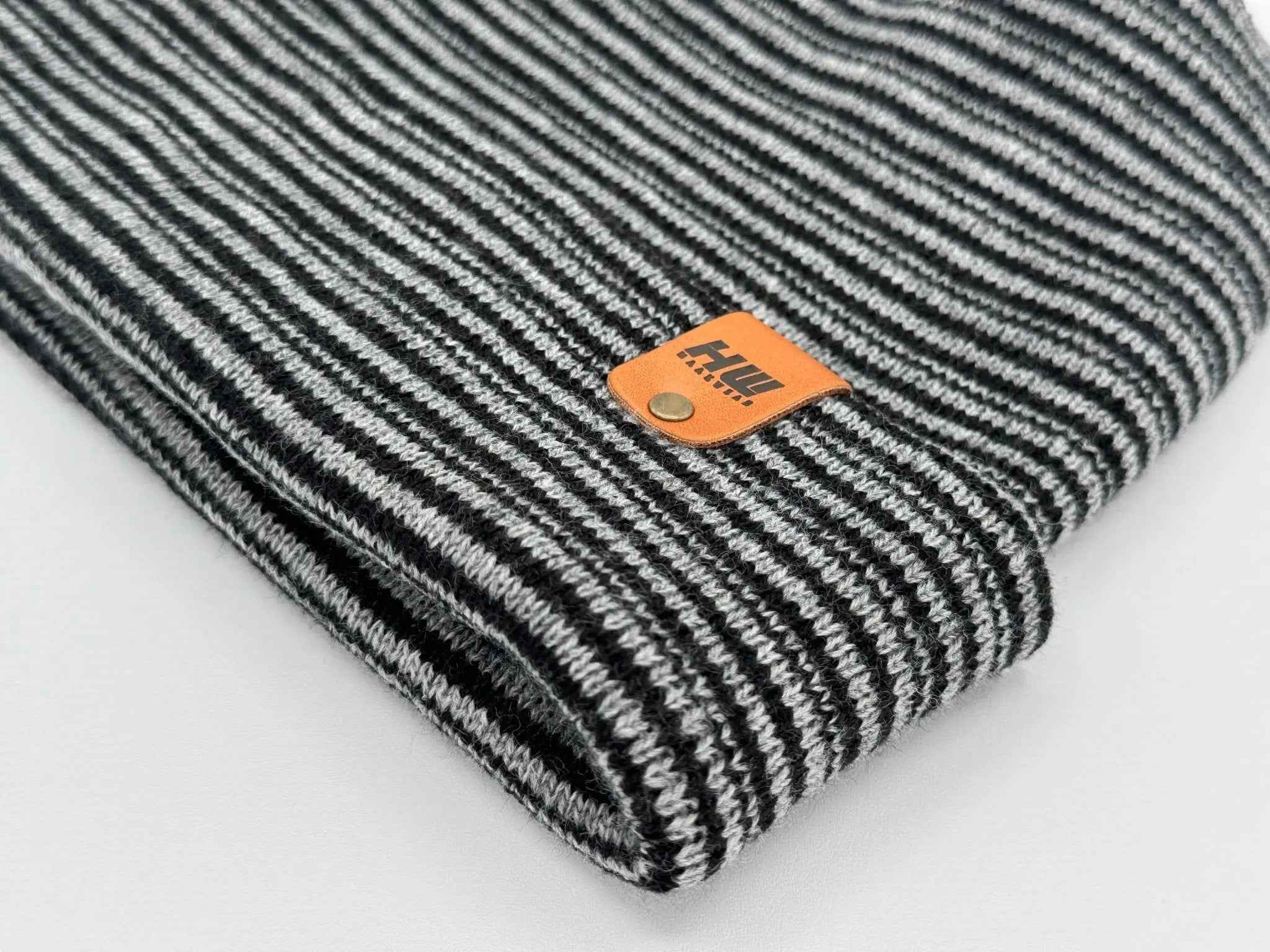 Modern H Stitch Contrast Cuffed Beanie (Patented Design) Black / Gray, Made in USA.
