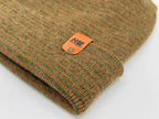 Modern H Stitch Contrast Cuffed Beanie (Patent Pending Design) Brown / Green, Made in USA.