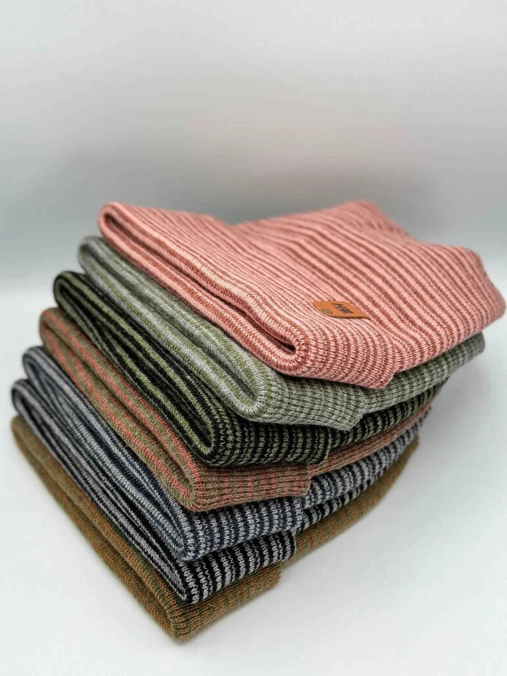 Modern H Stitch Contrast Cuffed Beanie (Patented Design) Gray / Green, Made in USA.