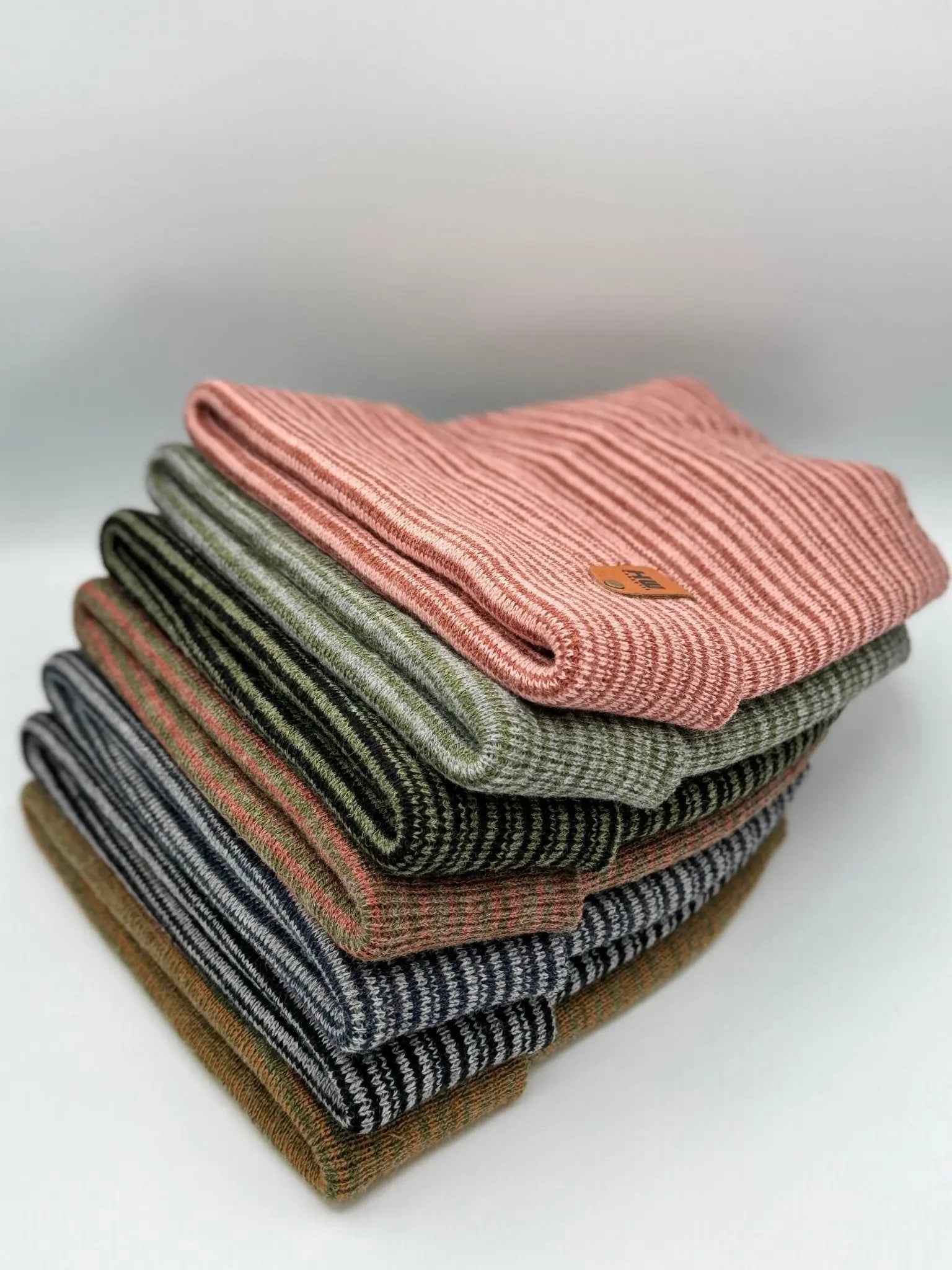 Modern H Stitch Contrast Cuffed Beanie (Patented Design) Gray / Green, Made in USA.