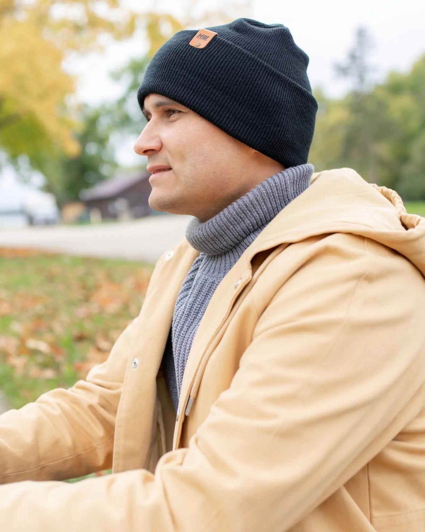NEW HAAKWEAR H-Stitch Cuffed Beanie - Designed and Made in USA (Patented Design) - Charcoal Black - HAAKWEAR USA