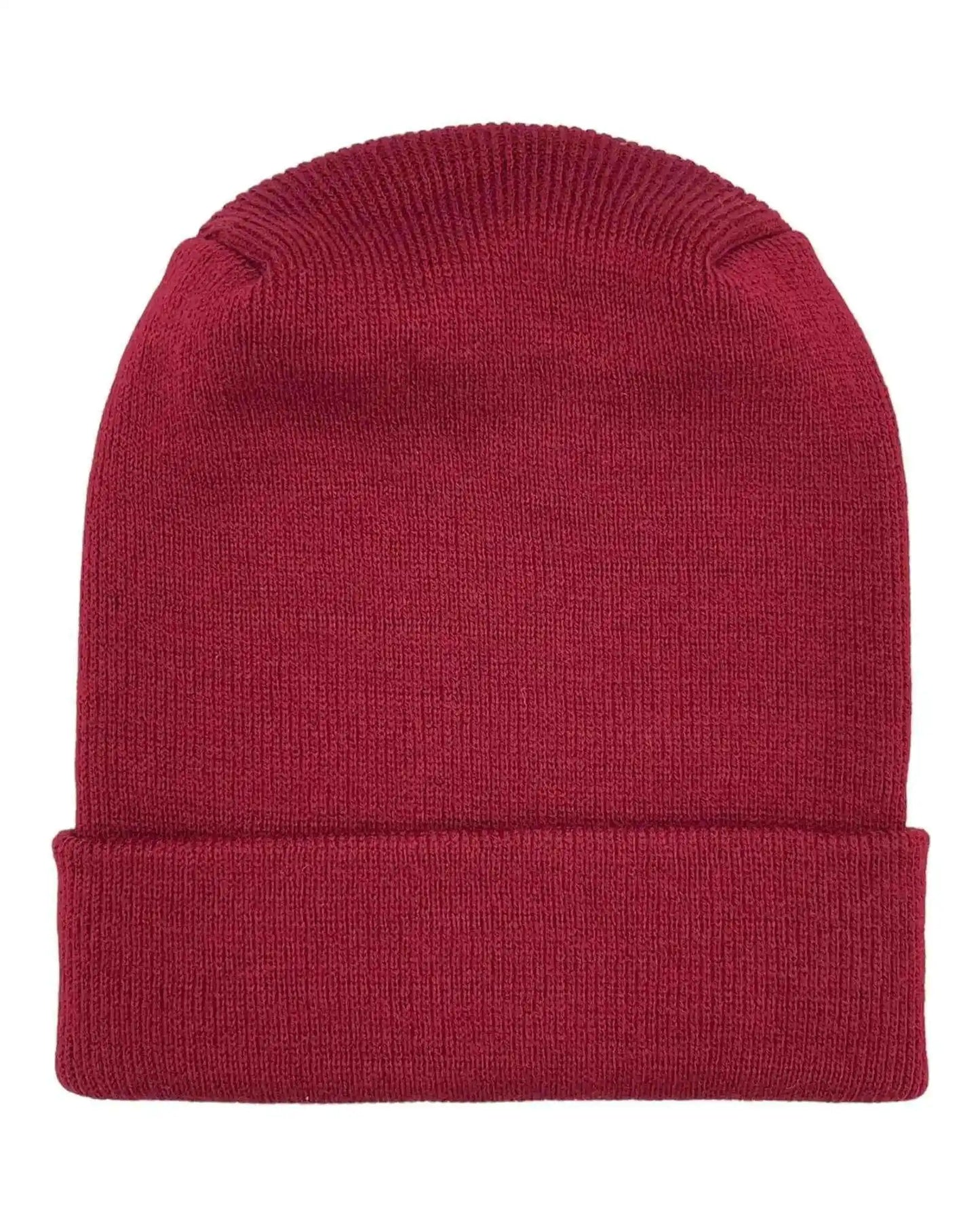 Maroon knitted beanie with ribbed cuff