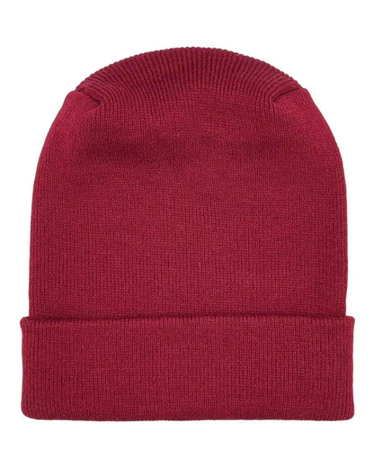 Maroon knitted beanie with ribbed cuff