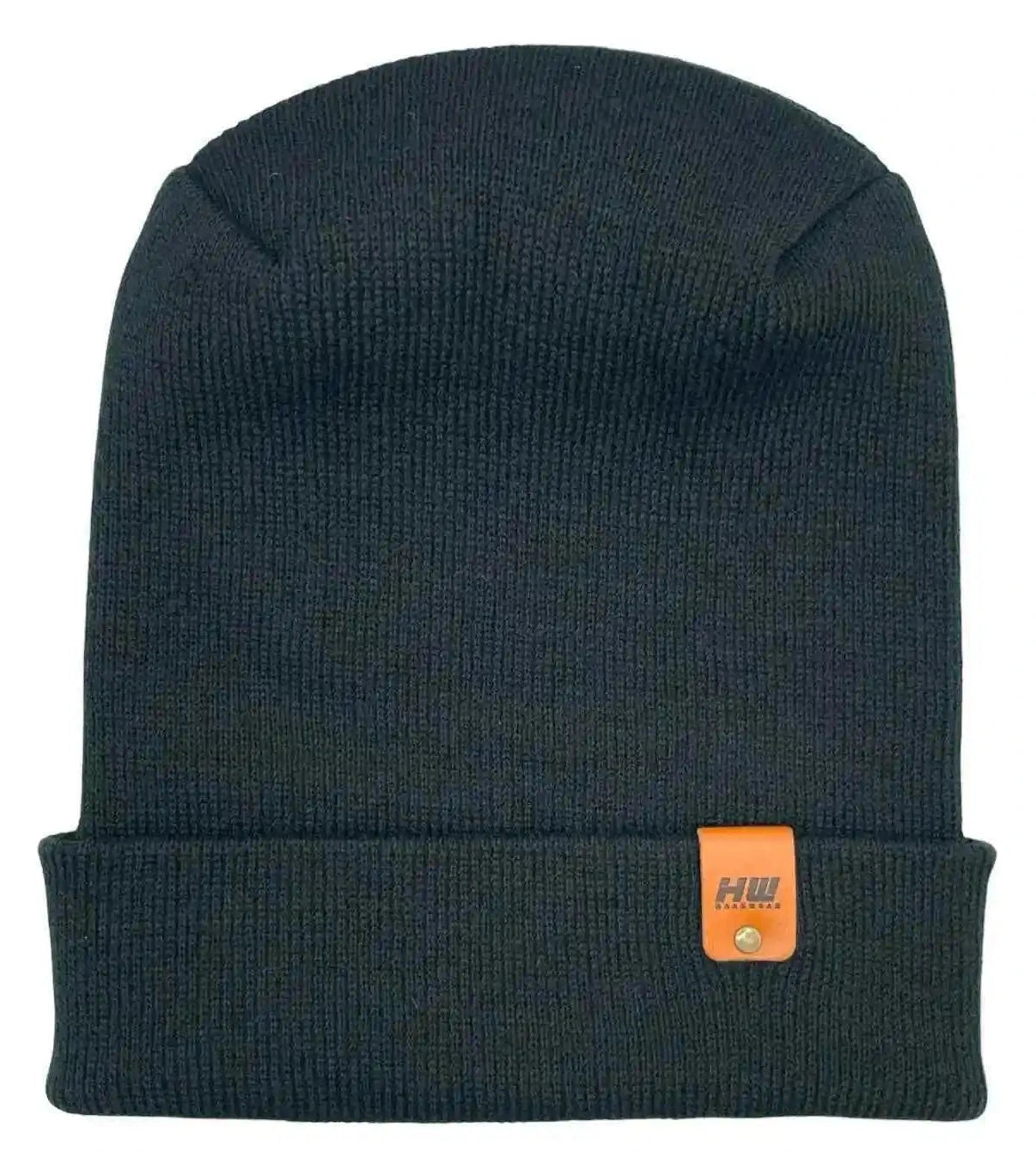 Charcoal black ribbed cuff beanie with H-style logo patch