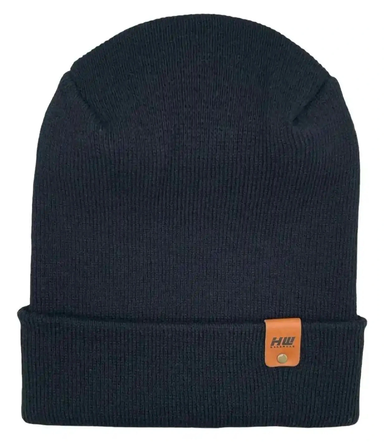 Patented H-stitch cuffed beanie in midnight black with cuff logo patch