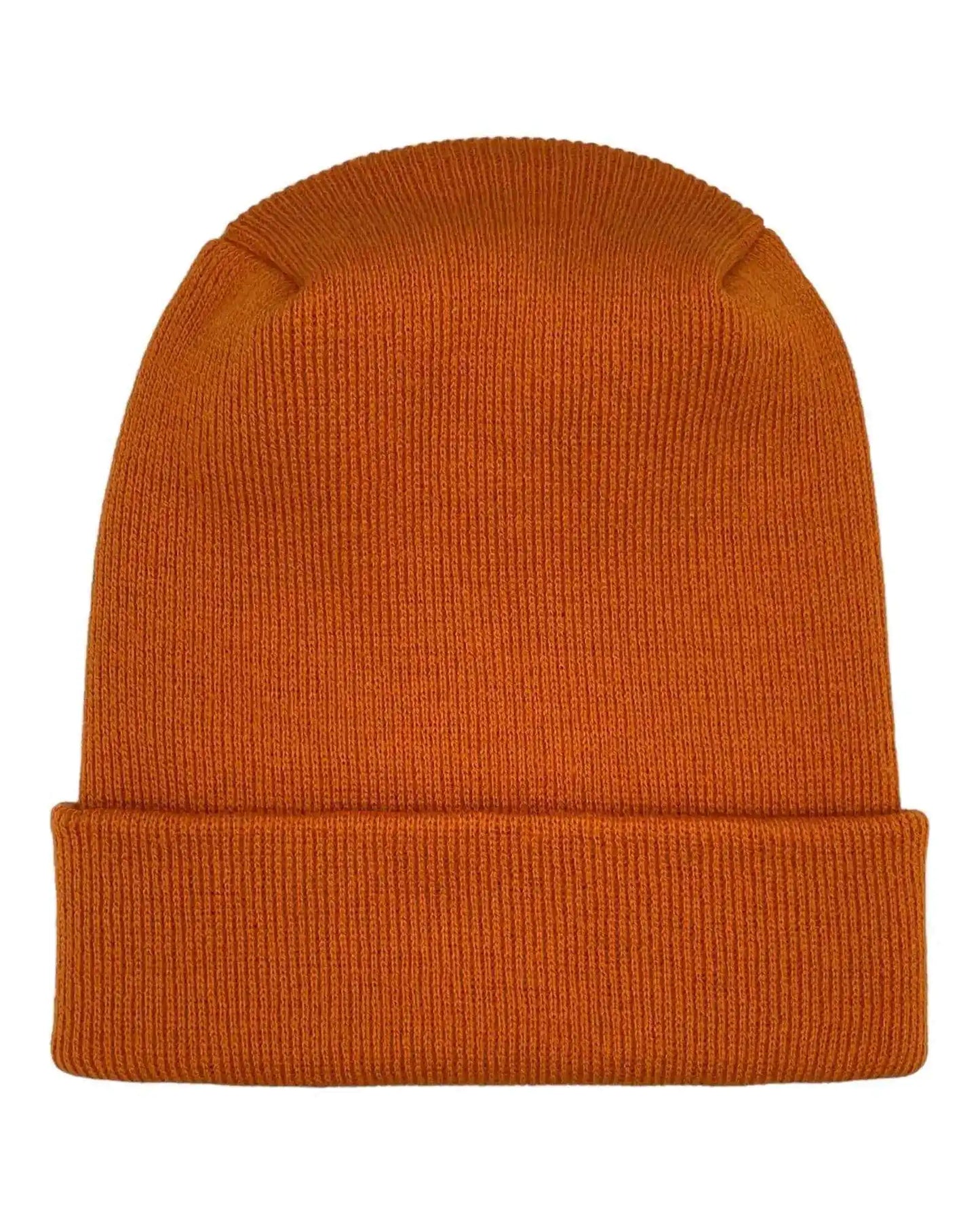 Tiger orange cuffed knit beanie with folded ribbed hem