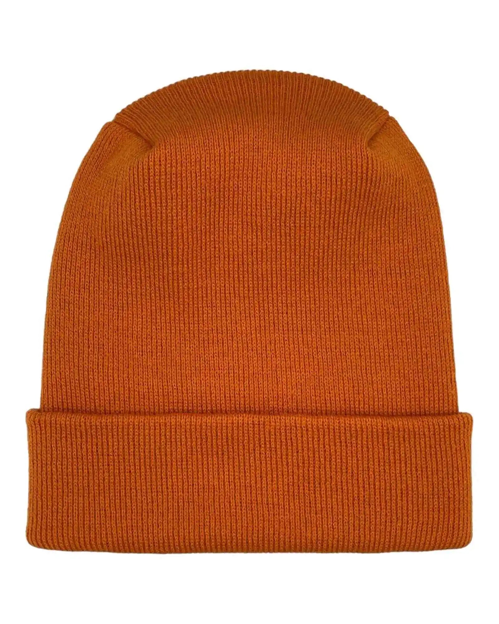 Tiger orange cuffed knit beanie with folded ribbed hem