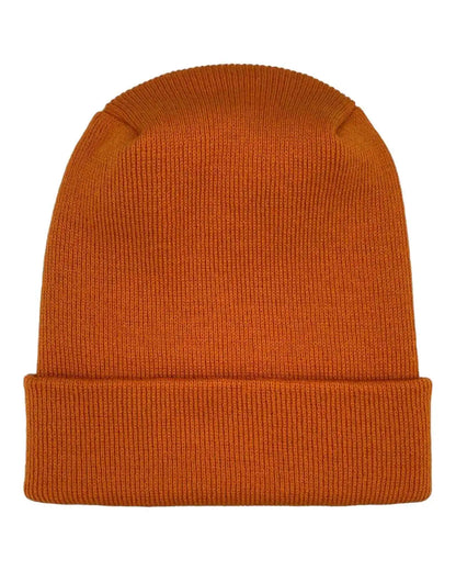 Tiger orange cuffed knit beanie with folded ribbed hem