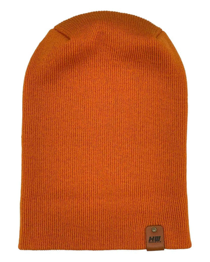 Tiger orange knit beanie with rolled cuff and woven logo patch