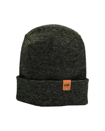 Cuffed knit beanie in dark green with stitched H detail and orange brand patch