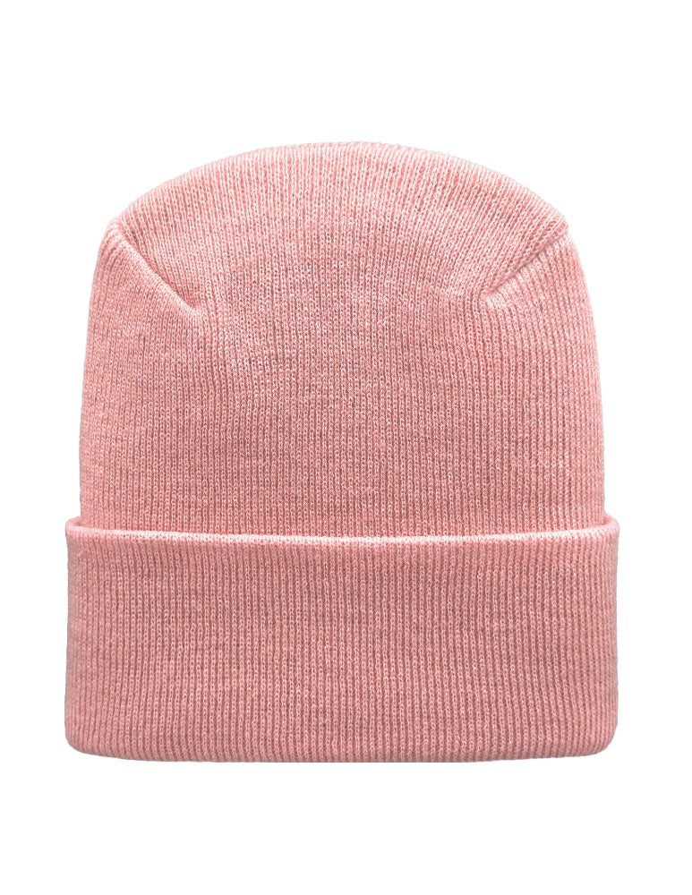 Pink beanie hat on a white background