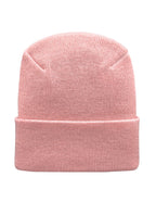 Pink beanie hat on a white background
