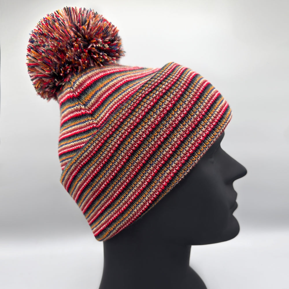Traditional Pom Pom Beanie - Multi Color Knit Winter Hat- Made in USA