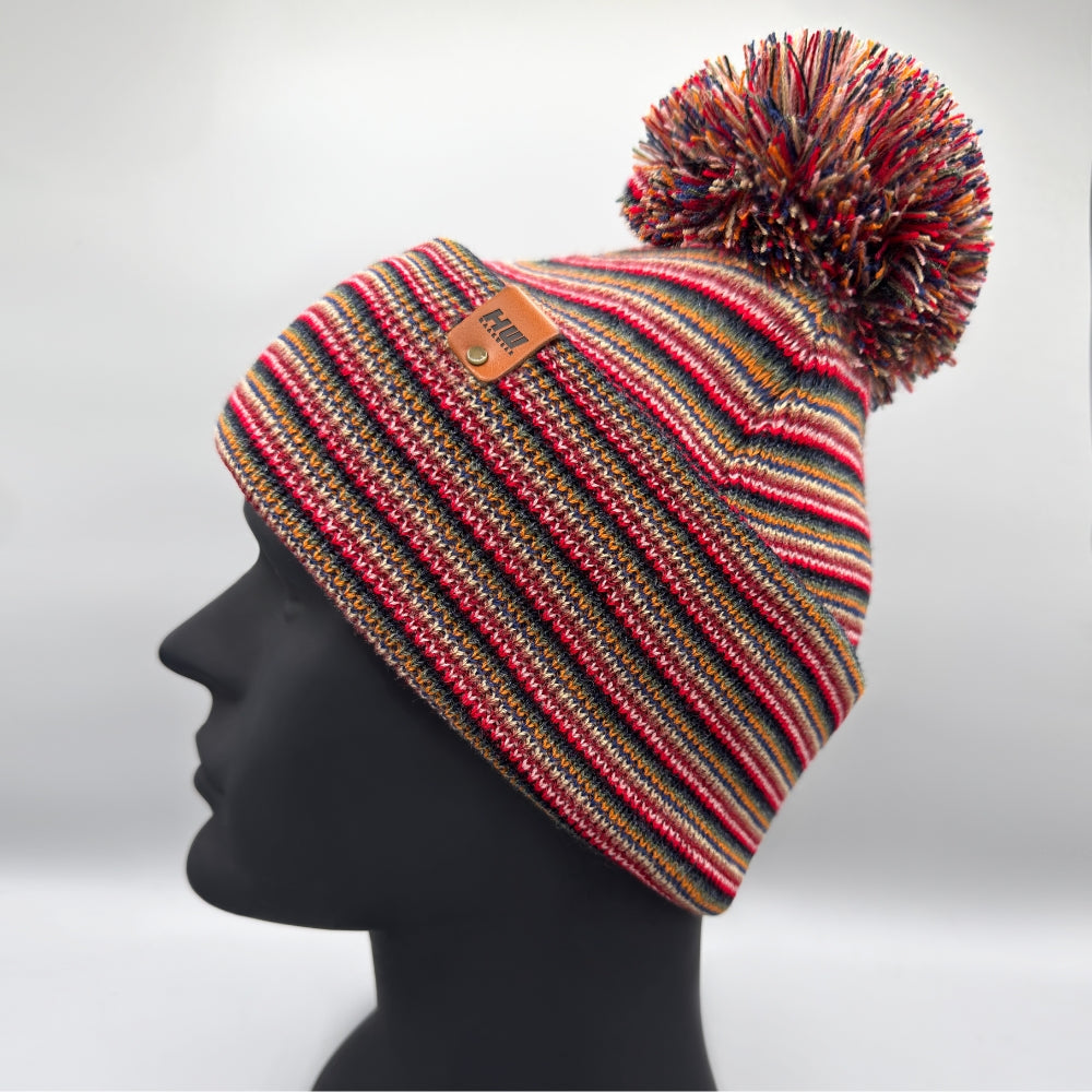 Traditional Pom Pom Beanie - Multi Color Knit Winter Hat- Made in USA