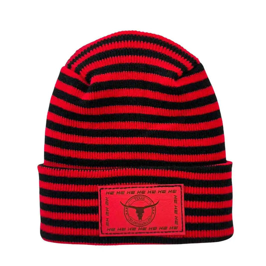 Texas Beanie, H Stitch Cuffed Beanie, Black and Red RoRo Beanie Haakwear