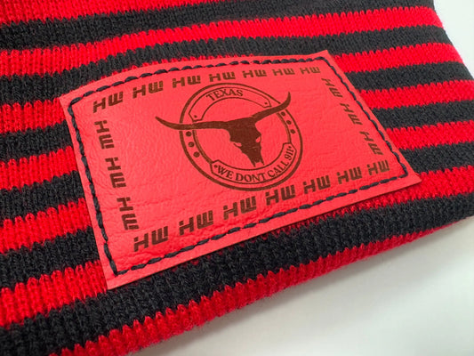 Texas Beanie, H Stitch Cuffed Beanie, Black and Red RoRo Beanie Haakwear