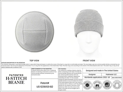 H-stitch beanie, light gray knit watch cap with stitched front panel