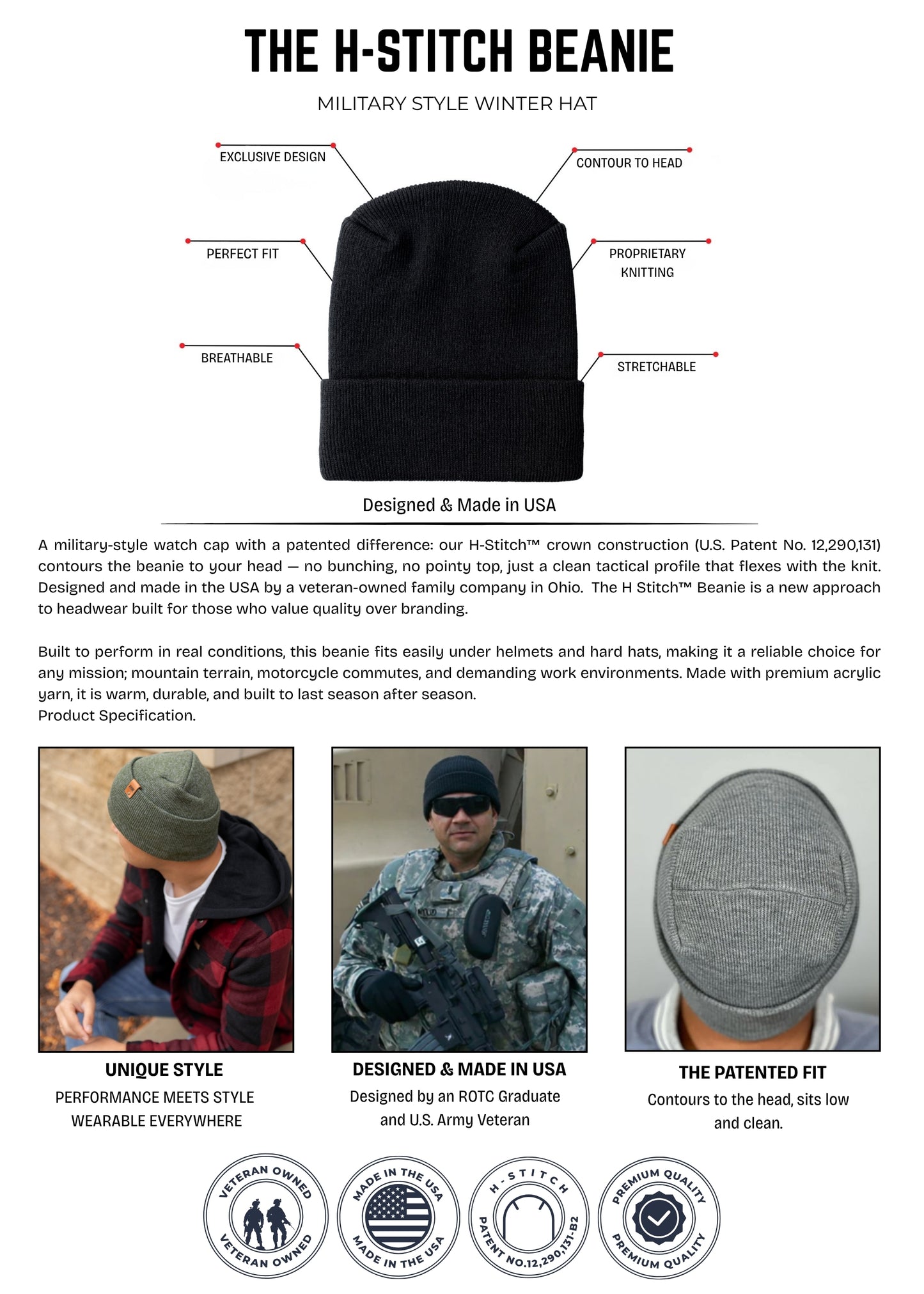 Black knit watch cap beanie with folded cuff and smooth ribbed texture