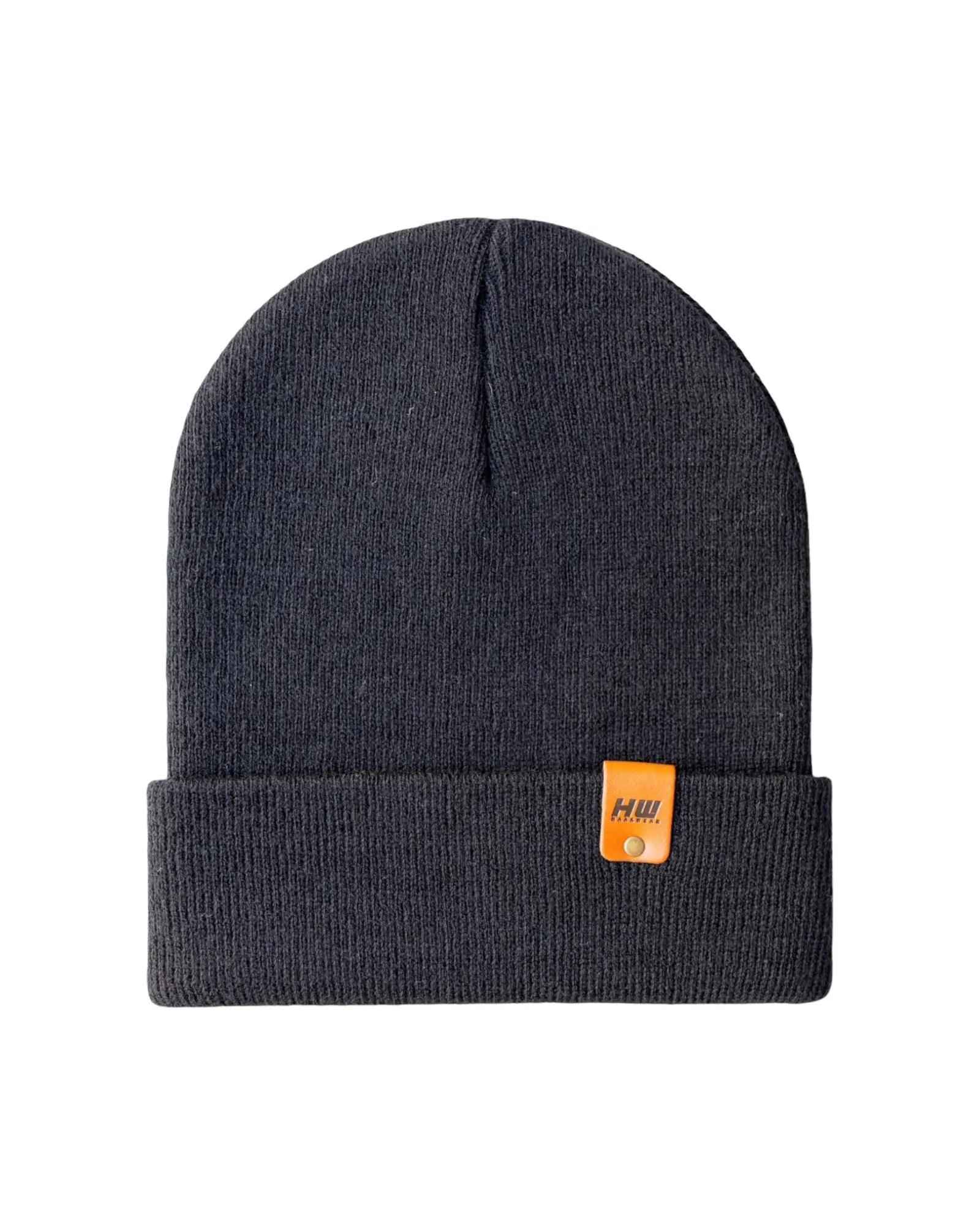HAAKWEAR Beanie Made in USA - Classic Charcoal Black Knit Cuffed Hat.