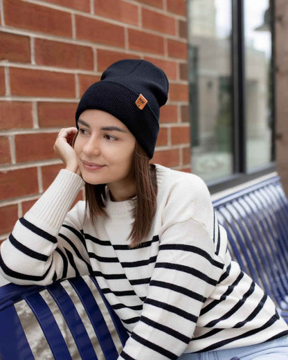 HAAKWEAR Midnight Black Beanie Hat - Classic Cuffed Knit - Made in USA - HAAKWEAR USA