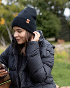 HAAKWEAR Midnight Black Beanie Hat - Classic Cuffed Knit - Made in USA - Midnight Black - Beanie
