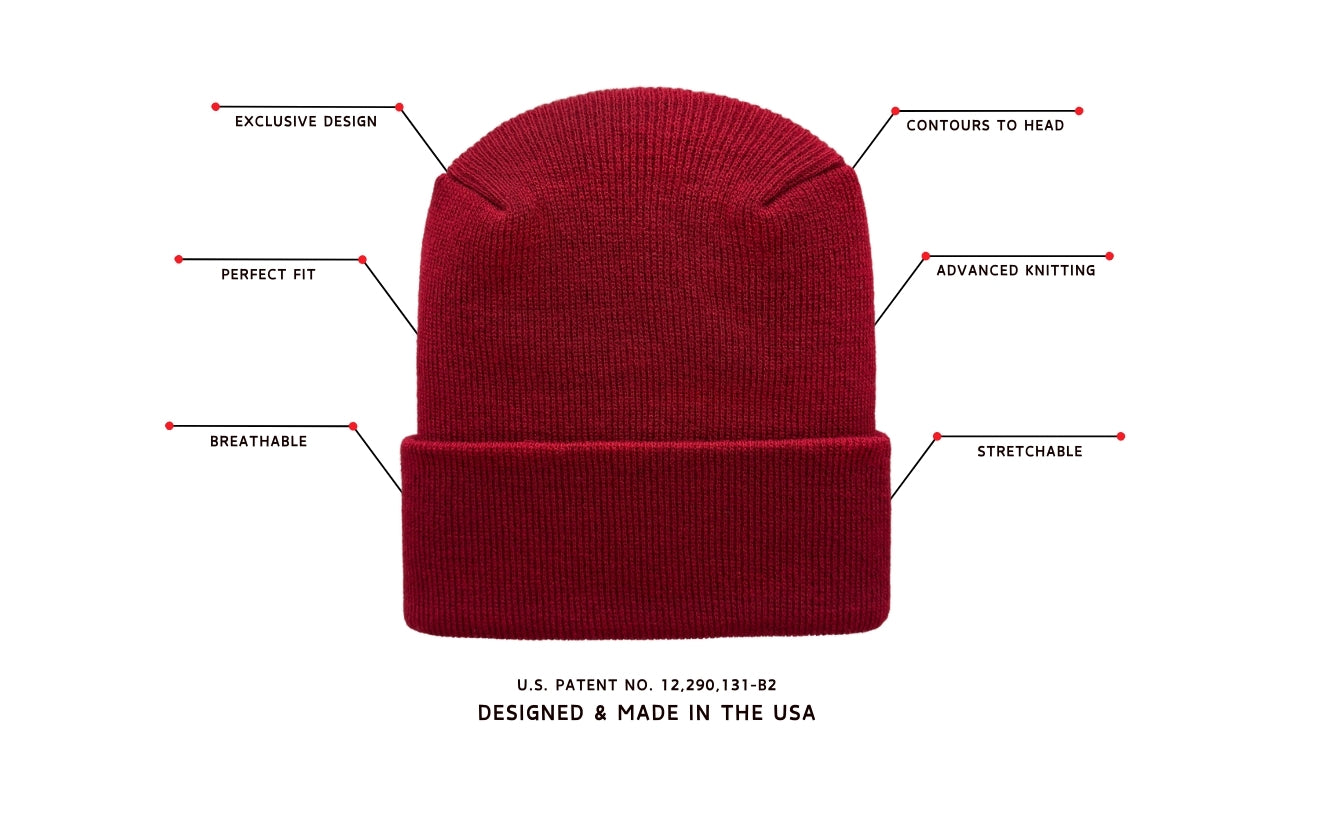 Red beanie with featuring Haakwear H-Stitch Beanie Features