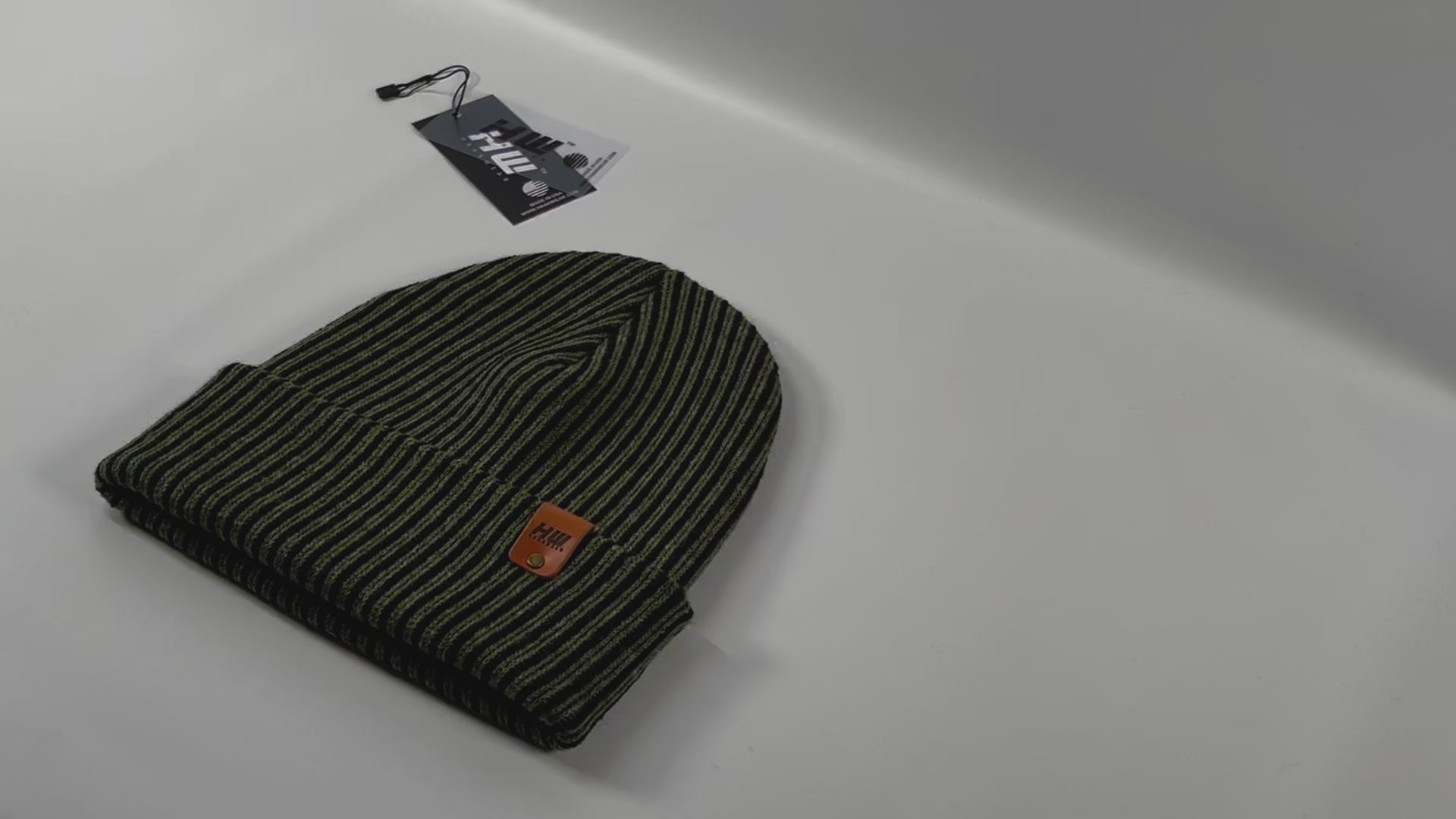 HAAKWEAR Cuffed Wide Ribbed Striped Beanie / Hat, Black / Green, Limited Edition - Made in USA.