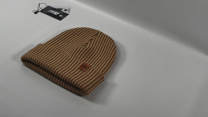 HAAKWEAR Cuffed Wide Ribbed Striped Beanie / Hat, Brown / Beige, Limited Edition - Made in USA