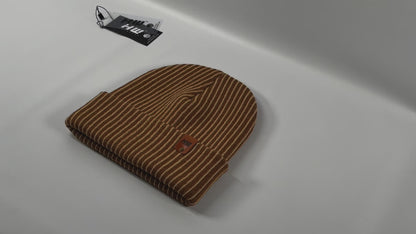 HAAKWEAR Cuffed Wide Ribbed Striped Beanie / Hat, Brown / Beige, Limited Edition - Made in USA