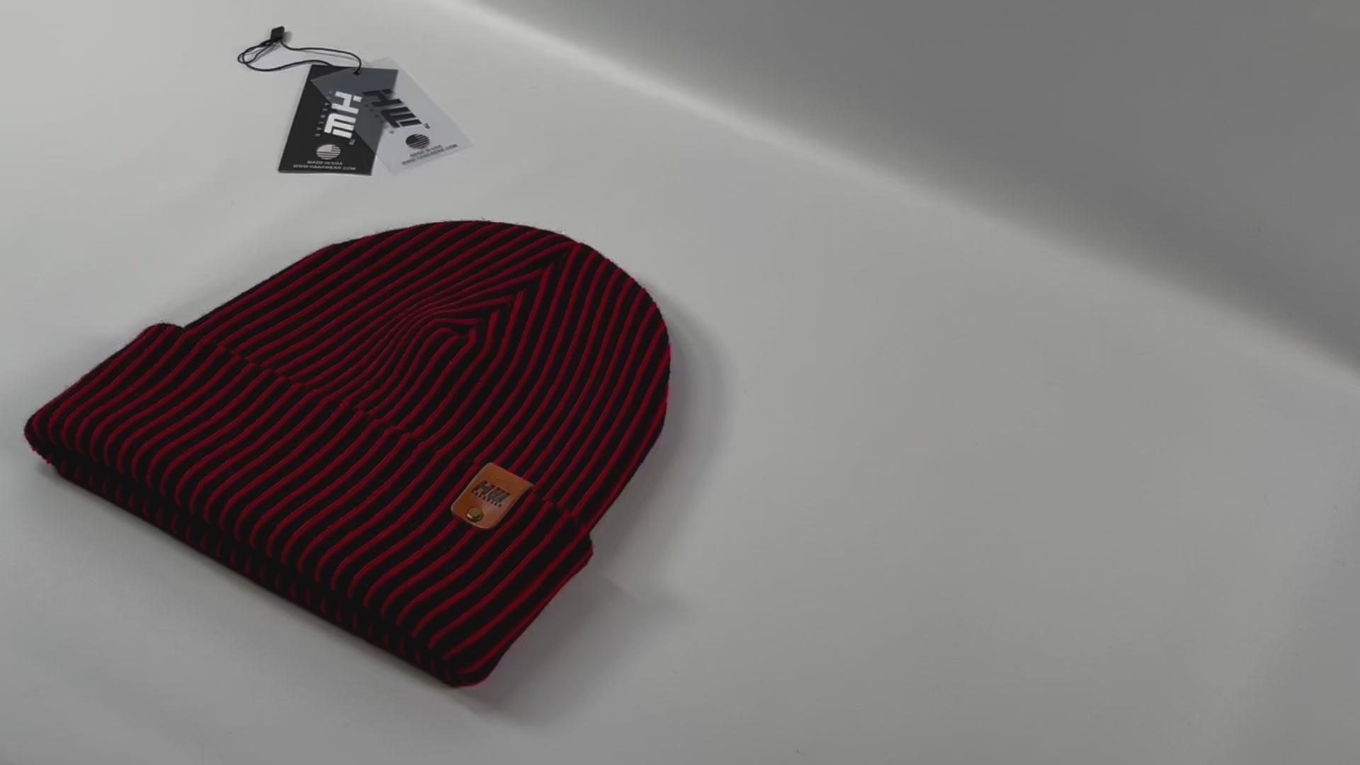 HAAKWEAR Cuffed Wide Ribbed Striped Beanie / Hat, Black / Red, Limited Edition - Made in USA.